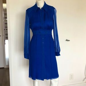 Catherine Malandrino blue Royal silk chiffon dress button down, size 2.